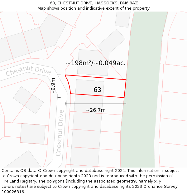 63, CHESTNUT DRIVE, HASSOCKS, BN6 8AZ: Plot and title map