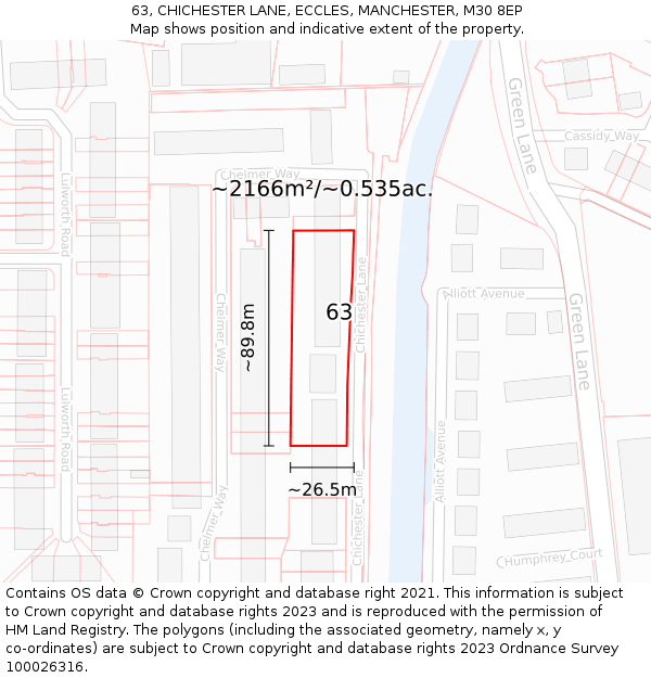 63, CHICHESTER LANE, ECCLES, MANCHESTER, M30 8EP: Plot and title map