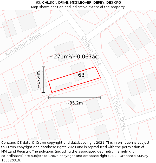 63, CHILSON DRIVE, MICKLEOVER, DERBY, DE3 0PG: Plot and title map