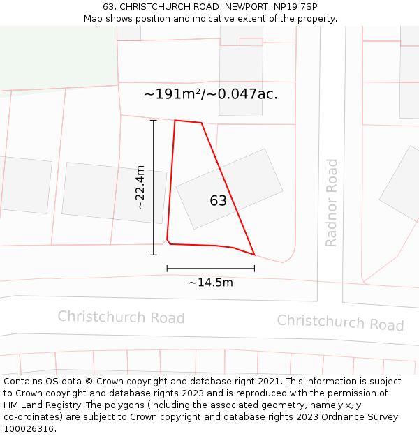 63, CHRISTCHURCH ROAD, NEWPORT, NP19 7SP: Plot and title map