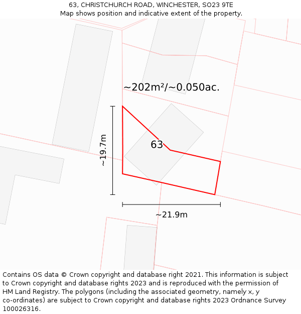 63, CHRISTCHURCH ROAD, WINCHESTER, SO23 9TE: Plot and title map