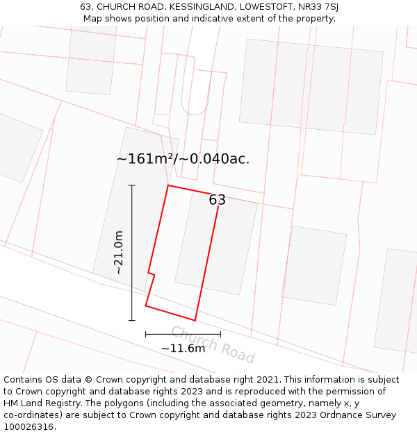 63, CHURCH ROAD, KESSINGLAND, LOWESTOFT, NR33 7SJ: Plot and title map