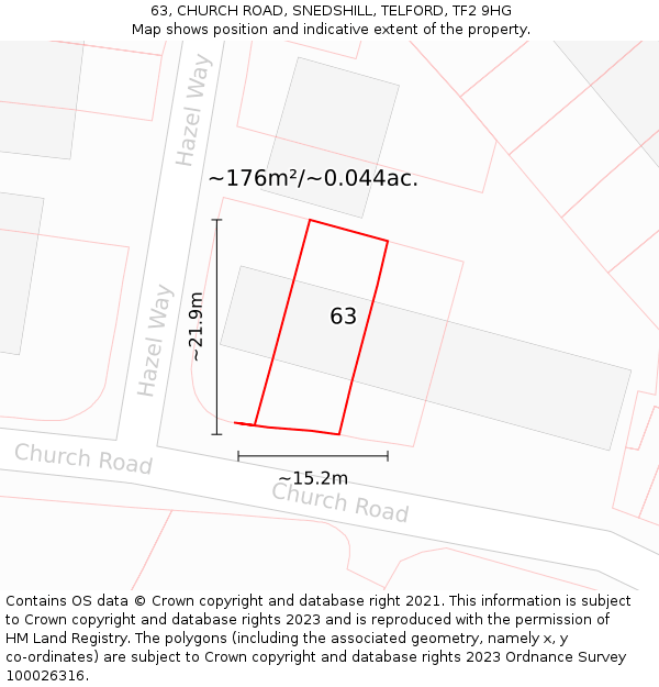 63, CHURCH ROAD, SNEDSHILL, TELFORD, TF2 9HG: Plot and title map