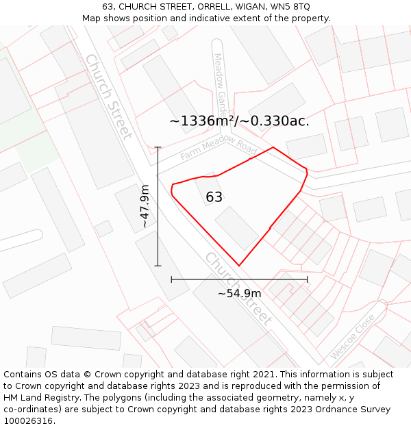 63, CHURCH STREET, ORRELL, WIGAN, WN5 8TQ: Plot and title map
