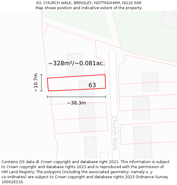 63, CHURCH WALK, BRINSLEY, NOTTINGHAM, NG16 5AR: Plot and title map