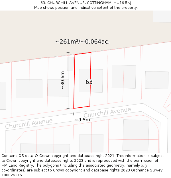 63, CHURCHILL AVENUE, COTTINGHAM, HU16 5NJ: Plot and title map