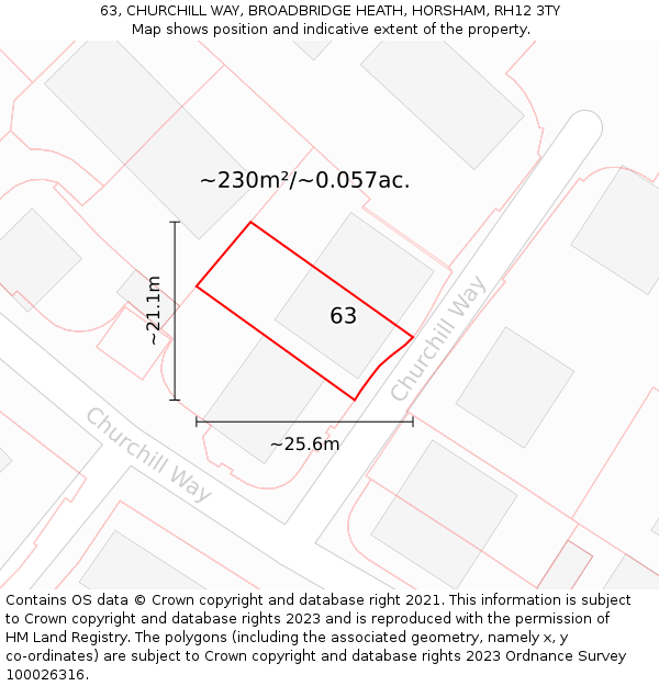 63, CHURCHILL WAY, BROADBRIDGE HEATH, HORSHAM, RH12 3TY: Plot and title map
