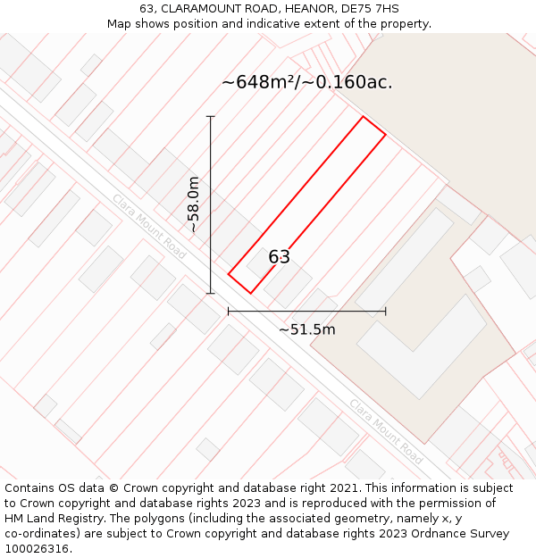 63, CLARAMOUNT ROAD, HEANOR, DE75 7HS: Plot and title map