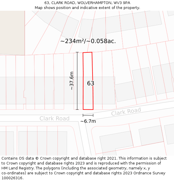 63, CLARK ROAD, WOLVERHAMPTON, WV3 9PA: Plot and title map