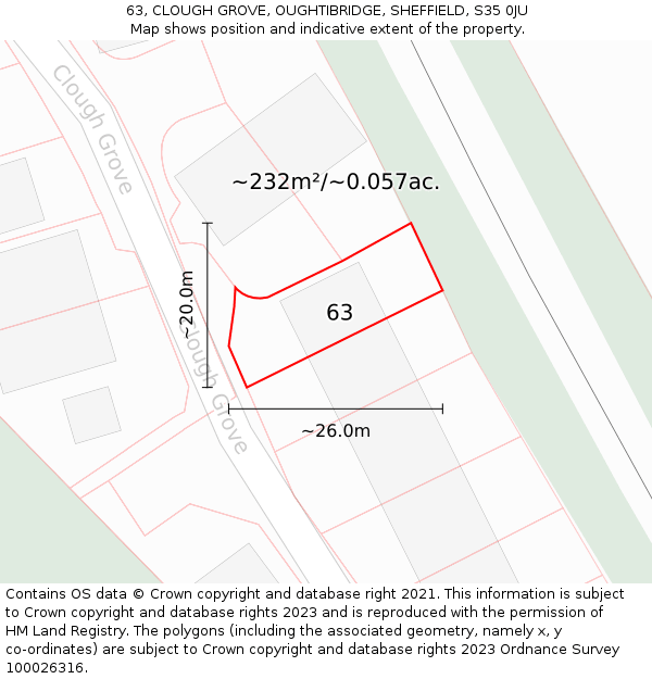 63, CLOUGH GROVE, OUGHTIBRIDGE, SHEFFIELD, S35 0JU: Plot and title map