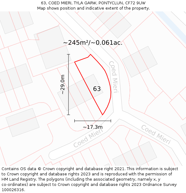 63, COED MIERI, TYLA GARW, PONTYCLUN, CF72 9UW: Plot and title map