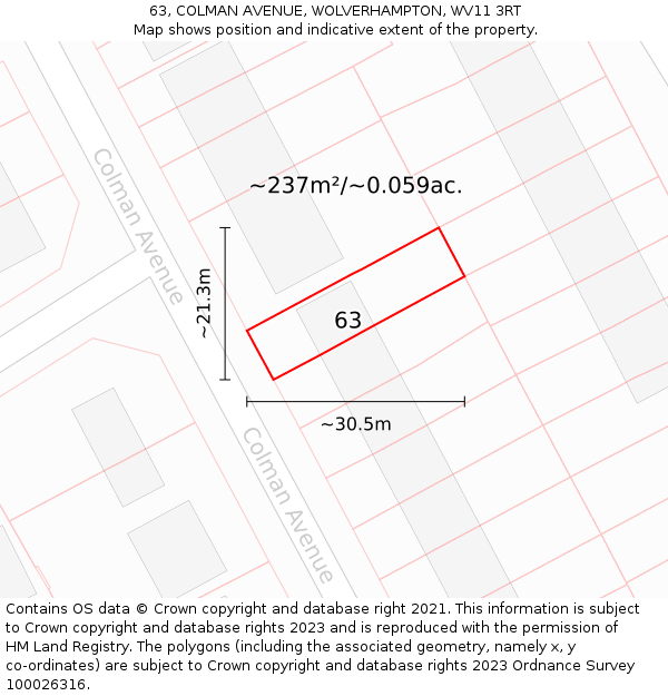 63, COLMAN AVENUE, WOLVERHAMPTON, WV11 3RT: Plot and title map