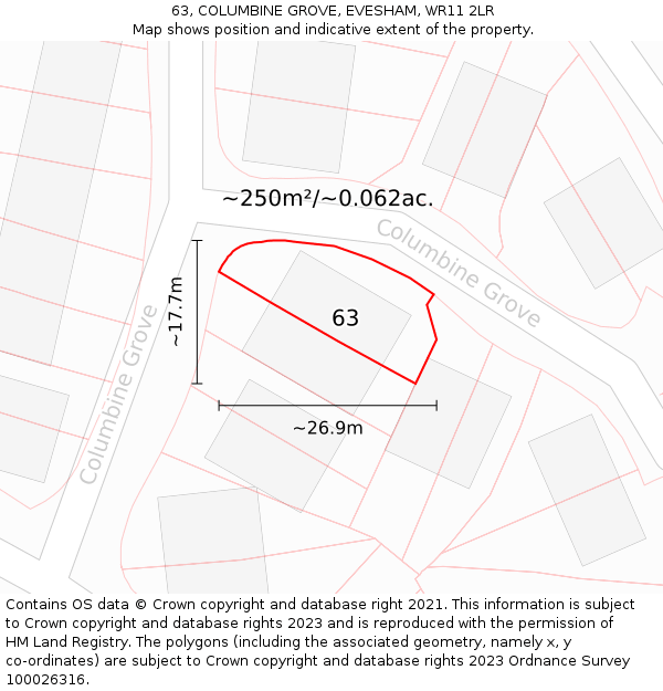63, COLUMBINE GROVE, EVESHAM, WR11 2LR: Plot and title map