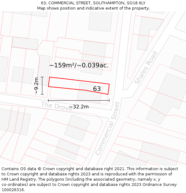63, COMMERCIAL STREET, SOUTHAMPTON, SO18 6LY: Plot and title map