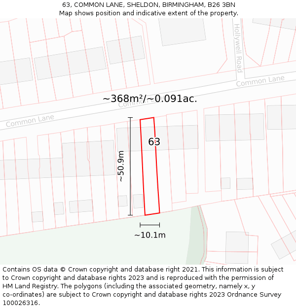 63, COMMON LANE, SHELDON, BIRMINGHAM, B26 3BN: Plot and title map