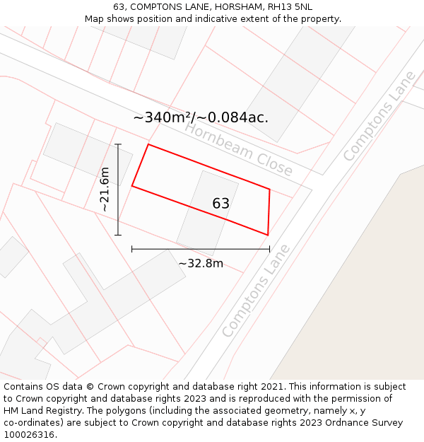 63, COMPTONS LANE, HORSHAM, RH13 5NL: Plot and title map
