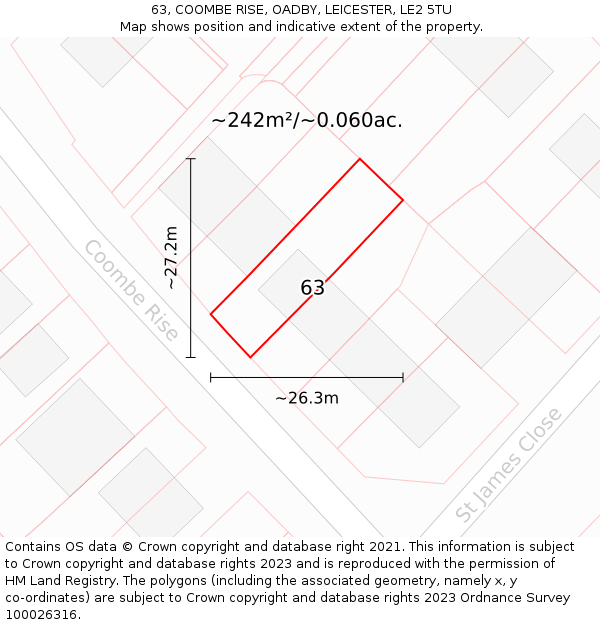 63, COOMBE RISE, OADBY, LEICESTER, LE2 5TU: Plot and title map