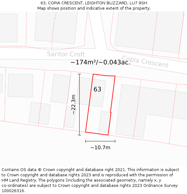 63, COPIA CRESCENT, LEIGHTON BUZZARD, LU7 9SH: Plot and title map