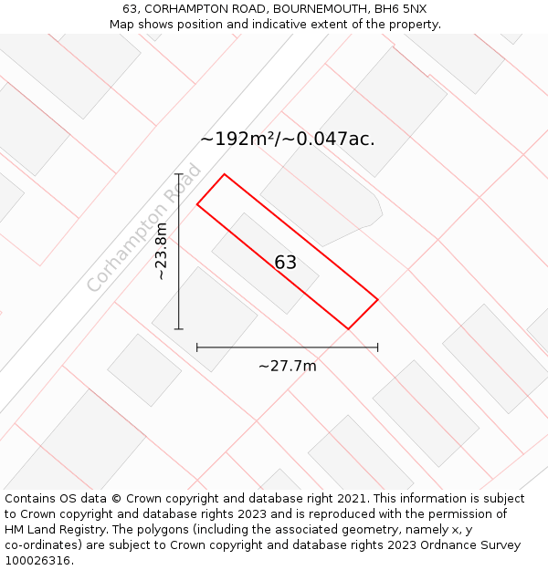 63, CORHAMPTON ROAD, BOURNEMOUTH, BH6 5NX: Plot and title map