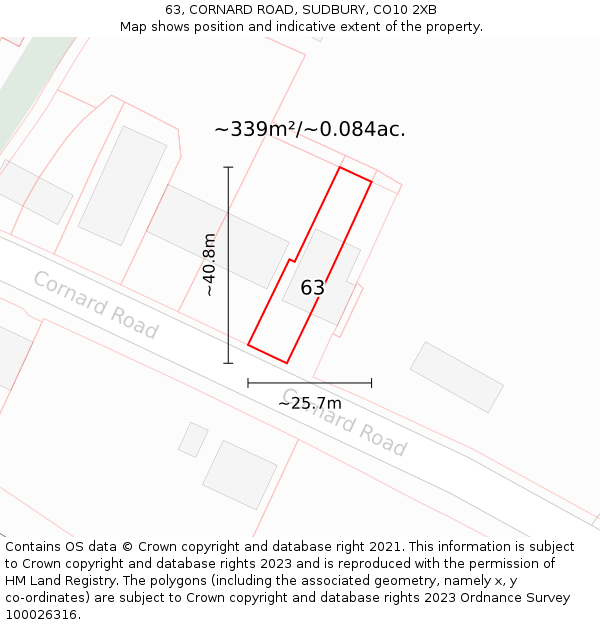 63, CORNARD ROAD, SUDBURY, CO10 2XB: Plot and title map