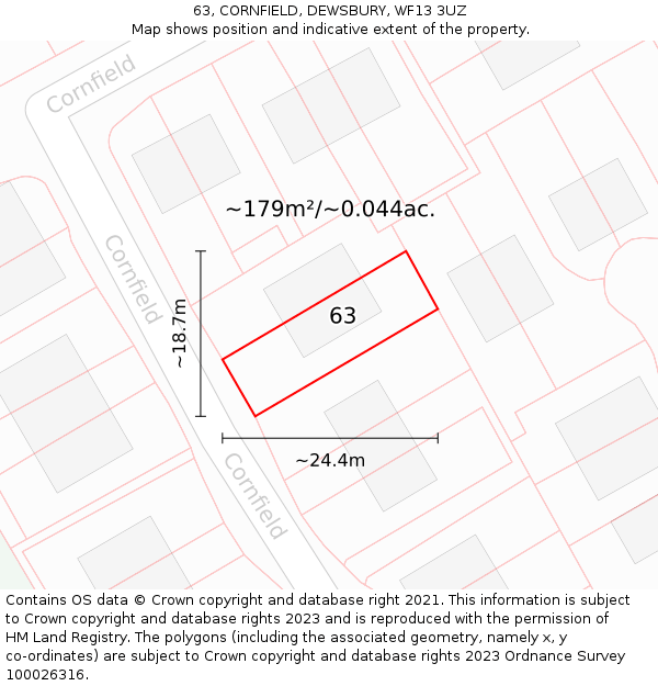 63, CORNFIELD, DEWSBURY, WF13 3UZ: Plot and title map