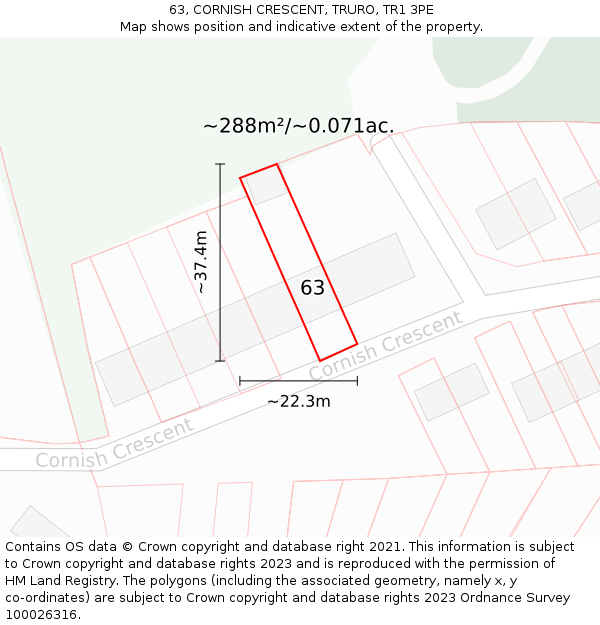 63, CORNISH CRESCENT, TRURO, TR1 3PE: Plot and title map