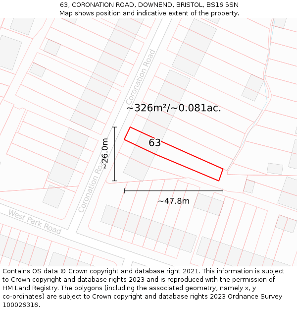 63, CORONATION ROAD, DOWNEND, BRISTOL, BS16 5SN: Plot and title map