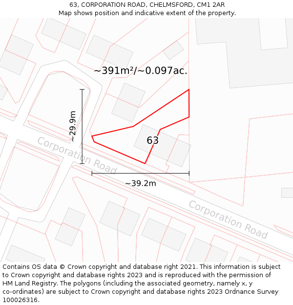 63, CORPORATION ROAD, CHELMSFORD, CM1 2AR: Plot and title map