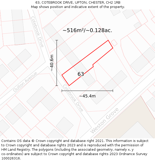 63, COTEBROOK DRIVE, UPTON, CHESTER, CH2 1RB: Plot and title map