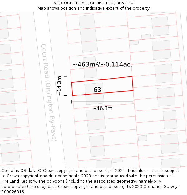 63, COURT ROAD, ORPINGTON, BR6 0PW: Plot and title map