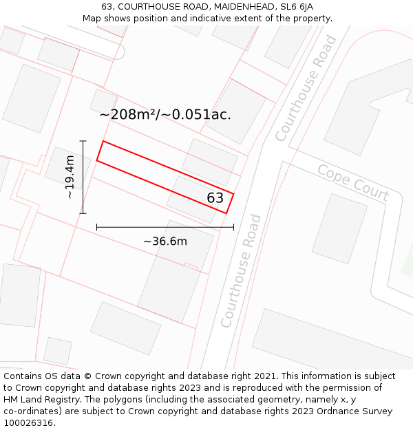 63, COURTHOUSE ROAD, MAIDENHEAD, SL6 6JA: Plot and title map