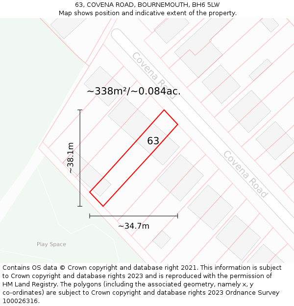 63, COVENA ROAD, BOURNEMOUTH, BH6 5LW: Plot and title map