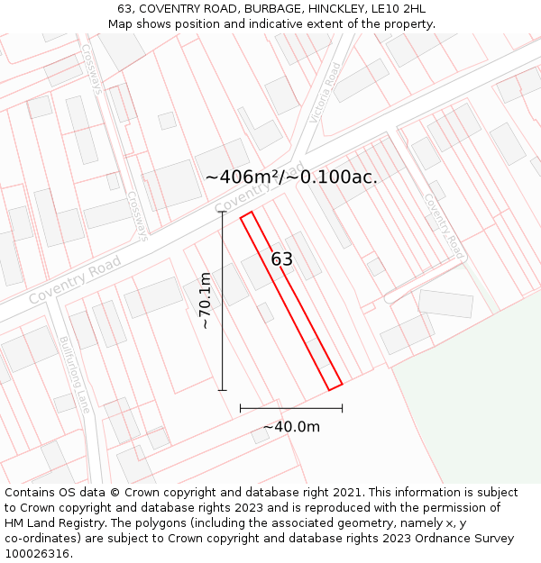 63, COVENTRY ROAD, BURBAGE, HINCKLEY, LE10 2HL: Plot and title map