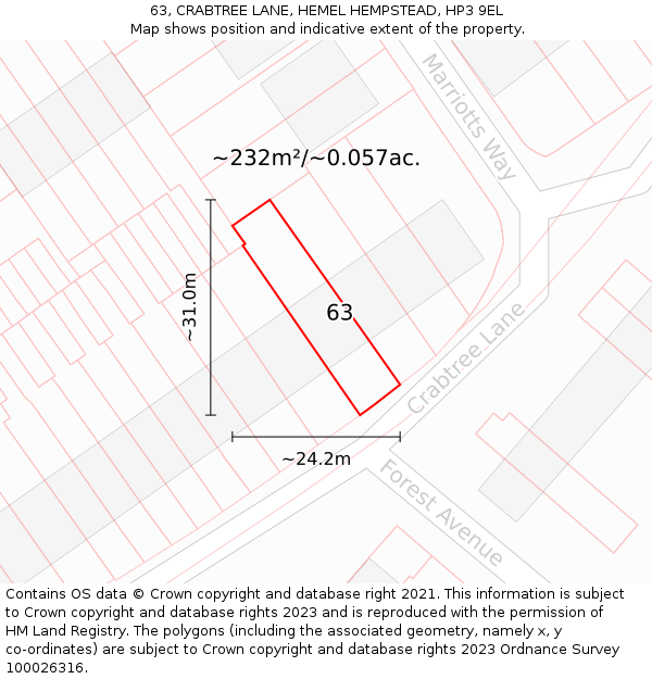 63, CRABTREE LANE, HEMEL HEMPSTEAD, HP3 9EL: Plot and title map