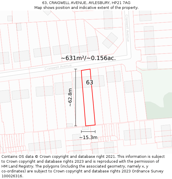63, CRAIGWELL AVENUE, AYLESBURY, HP21 7AG: Plot and title map