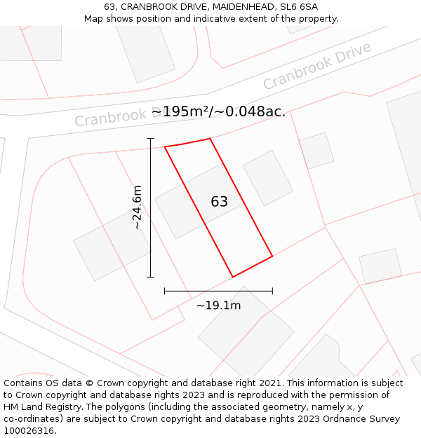63, CRANBROOK DRIVE, MAIDENHEAD, SL6 6SA: Plot and title map
