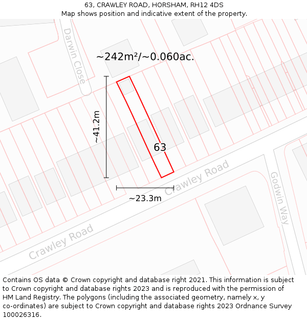 63, CRAWLEY ROAD, HORSHAM, RH12 4DS: Plot and title map