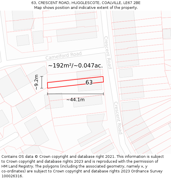 63, CRESCENT ROAD, HUGGLESCOTE, COALVILLE, LE67 2BE: Plot and title map