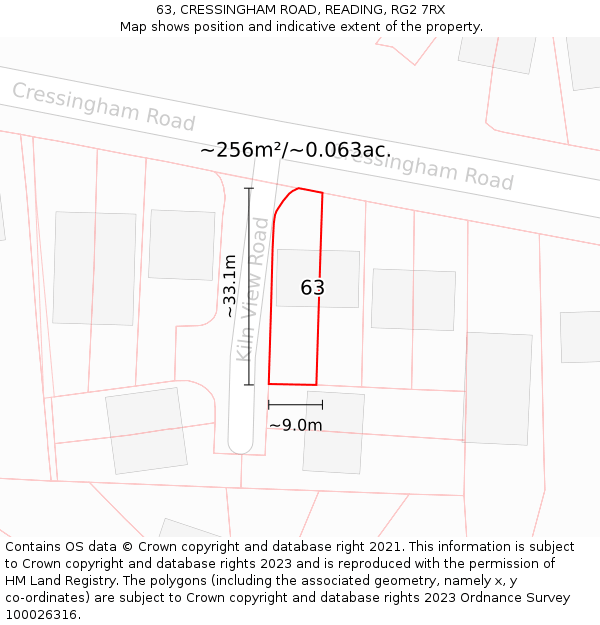 63, CRESSINGHAM ROAD, READING, RG2 7RX: Plot and title map