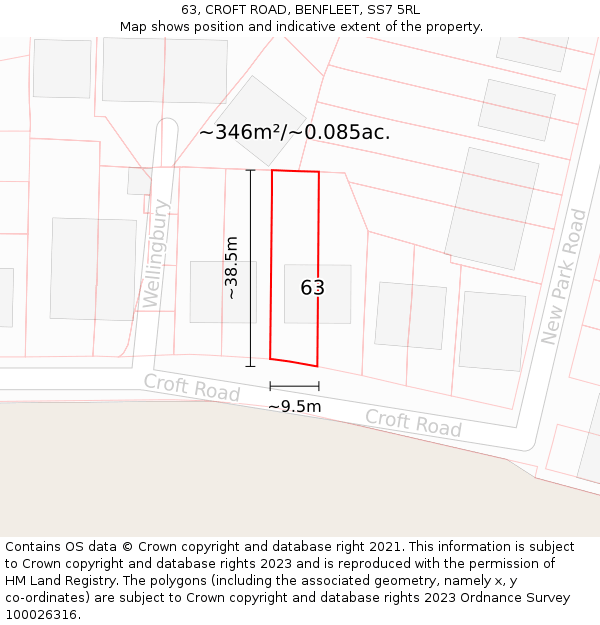 63, CROFT ROAD, BENFLEET, SS7 5RL: Plot and title map