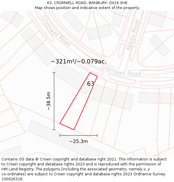 63, CROMWELL ROAD, BANBURY, OX16 0HE: Plot and title map