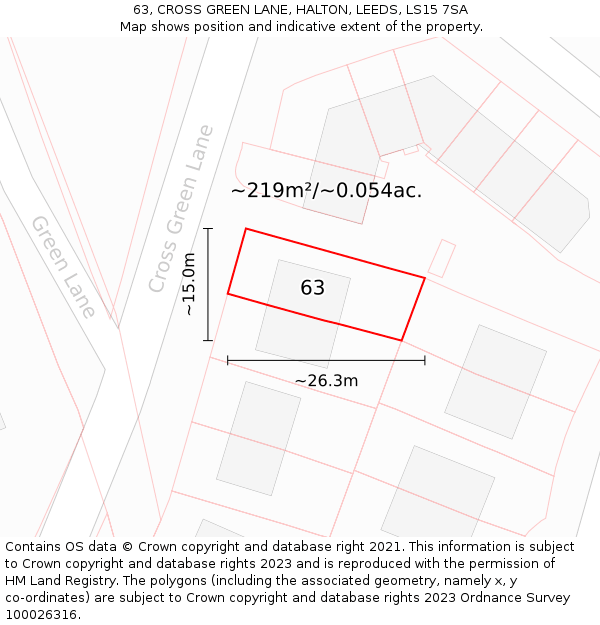 63, CROSS GREEN LANE, HALTON, LEEDS, LS15 7SA: Plot and title map