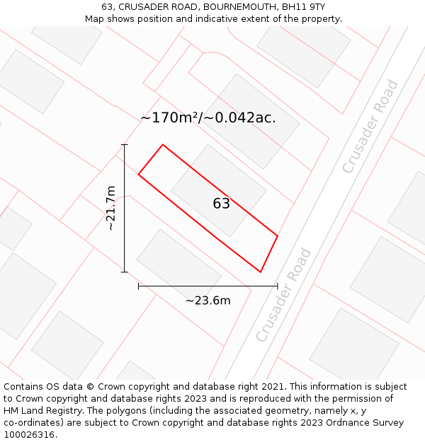63, CRUSADER ROAD, BOURNEMOUTH, BH11 9TY: Plot and title map