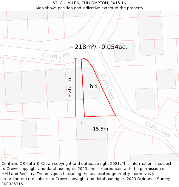 63, CULM LEA, CULLOMPTON, EX15 1NJ: Plot and title map