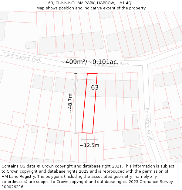 63, CUNNINGHAM PARK, HARROW, HA1 4QH: Plot and title map