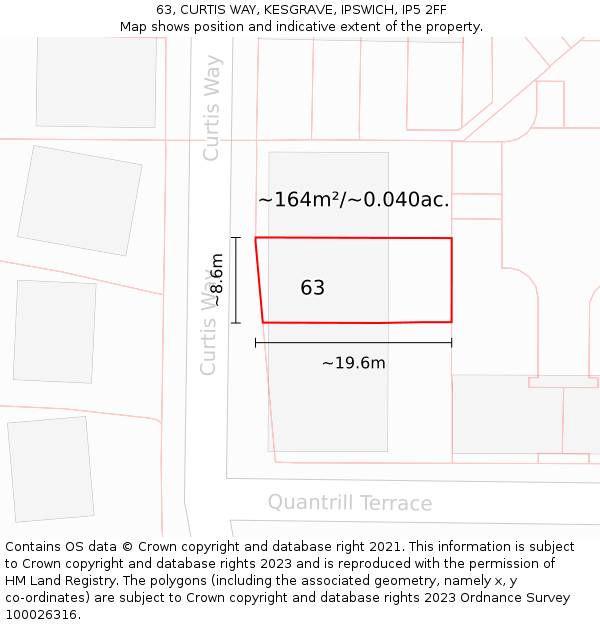 63, CURTIS WAY, KESGRAVE, IPSWICH, IP5 2FF: Plot and title map