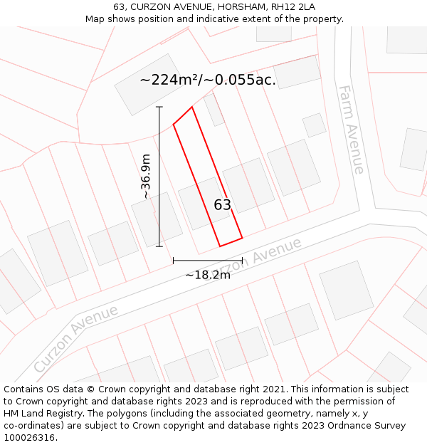 63, CURZON AVENUE, HORSHAM, RH12 2LA: Plot and title map