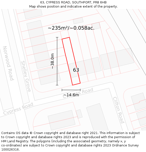 63, CYPRESS ROAD, SOUTHPORT, PR8 6HB: Plot and title map