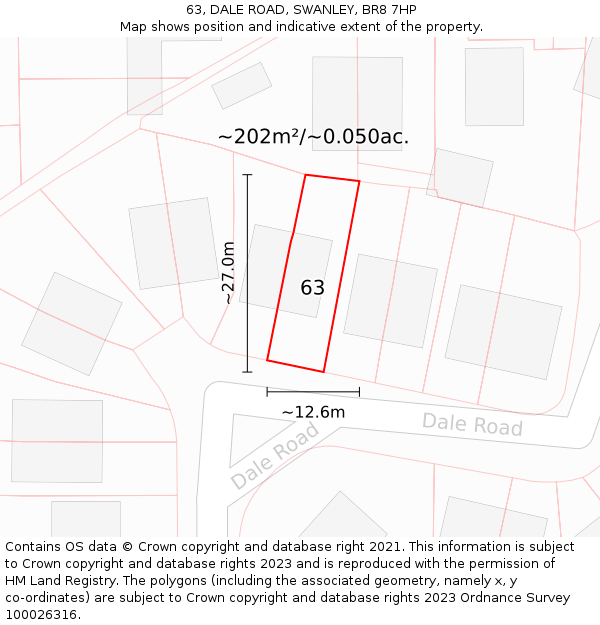 63, DALE ROAD, SWANLEY, BR8 7HP: Plot and title map