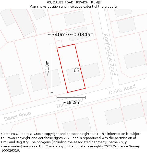 63, DALES ROAD, IPSWICH, IP1 4JE: Plot and title map
